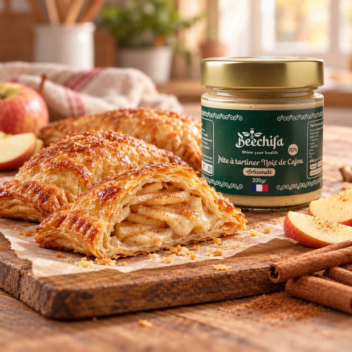 Chaussons feuilletés aux pommes et à la pâte Noix de cajou avec le pot Beechifa