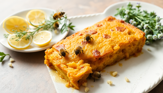 un peu de miel dans une assiete a côté d'une plante de thym